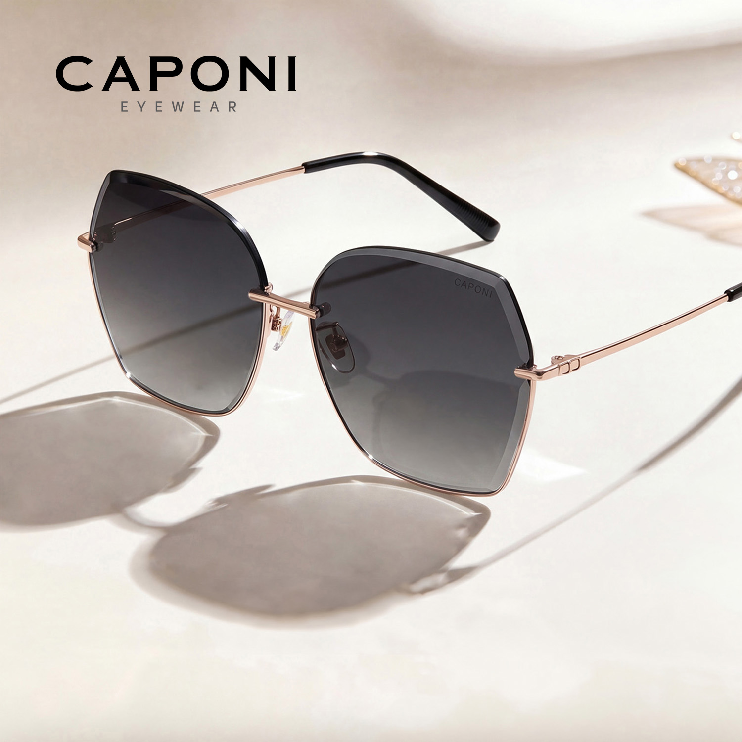 CAPONI Gradiënt Dames Zonnebril Modemerk Designer Half Frame Zonnebril Anti UV Ray Originele Decoratieve Shades CP36039