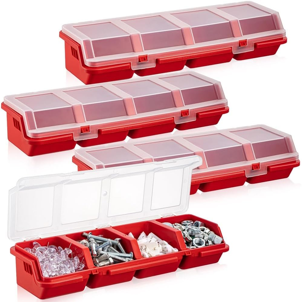 Plastic Divided Storage Containers Plastic Hardware Organizer Box with Locks with Compartment Bolt Organizer Red