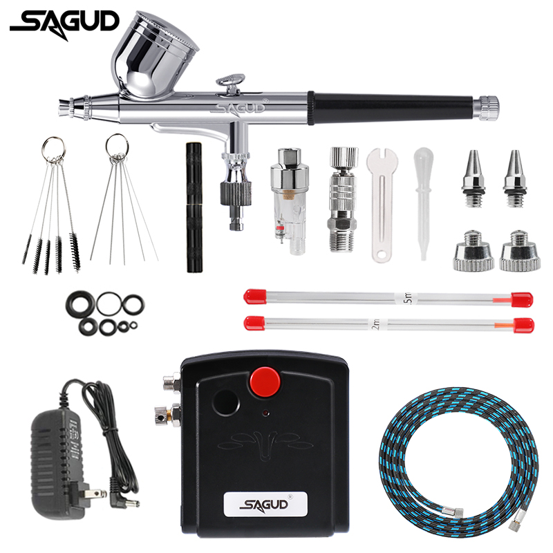 SAGUD Portable Airbrush with Compressor Kit with Air Hose Connector Nozzle Cleaning Tool Accessories for Painting Cake Nail Art