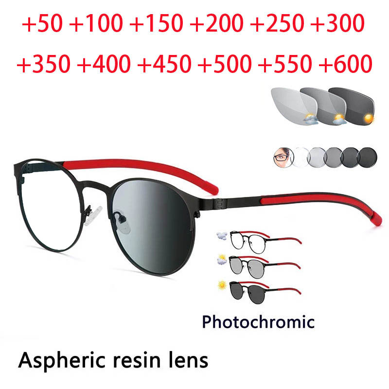 Runde Retro Design Photochrome Lesebrille Männer Frauen Hyperopie Dioptrien Presbyopie Outdoor Brillen + 0,25 + 1,0 + 1,5 + 2 zu + 4