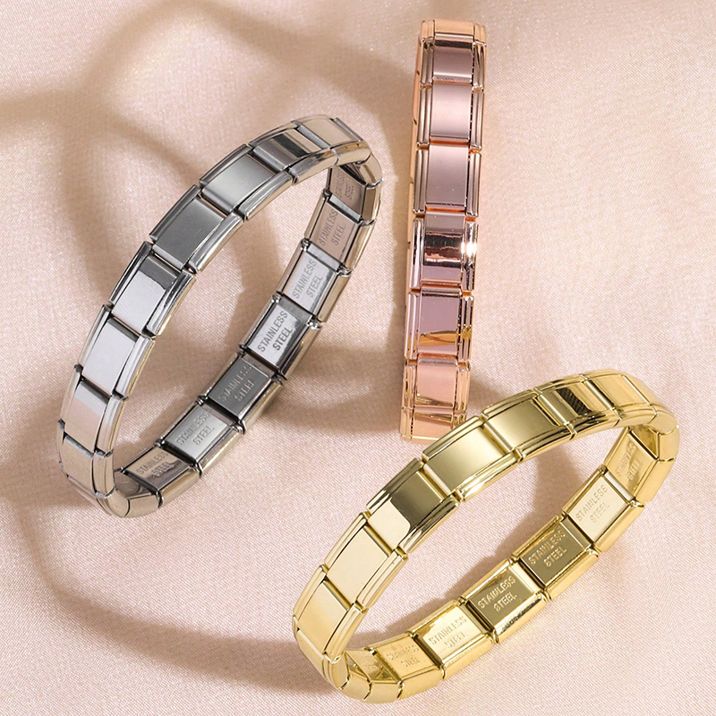 FTCY-pulseras italianas de acero inoxidable para hombre y mujer, pulsera Modular elástica de 9mm de ancho, regalo de joyería