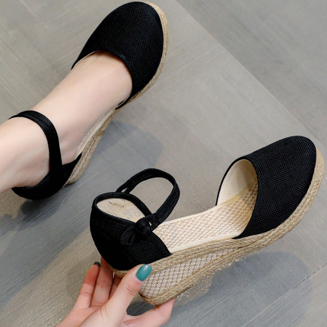 Sandalen Dames Gevlochten Espadrille Knoop Knoop Enkelbandje Wedge Sandalen Linnen Wedge Zomer 6cm Hak Platform Espadrilles Schoenen