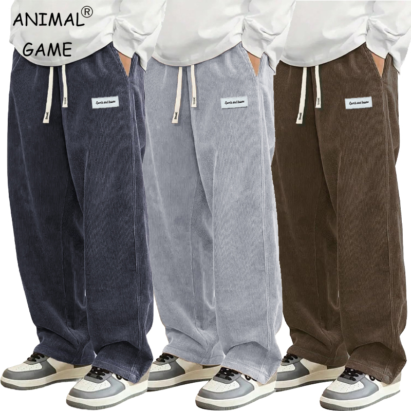 Pantaloni casual da uomo in velluto a coste autunnali Pantaloni larghi alla moda Pantaloni sportivi dritti Elastico in vita con coulisse Streetwear da esterno