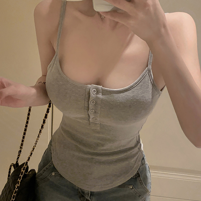 Camisole d'été solide avec bouton pour femme, haut précieux en fibres fines, 1 pièce