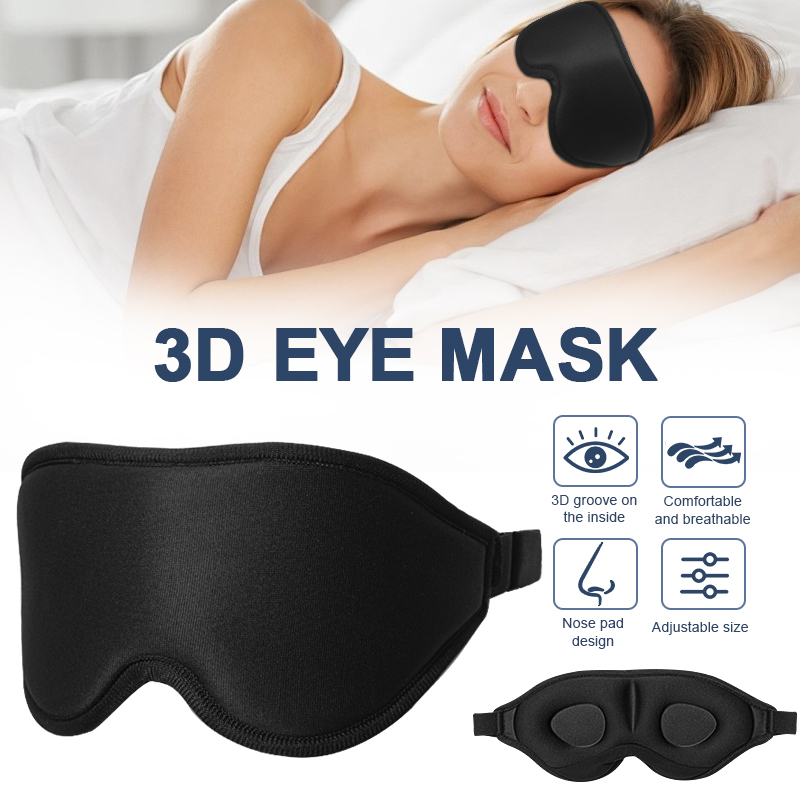 Máscara de ojos tridimensional 3D para dormir, máscara de ojos opaca cóncava de espuma viscoelástica para viajes de aviación, bloquea la luz con mujeres y hombres