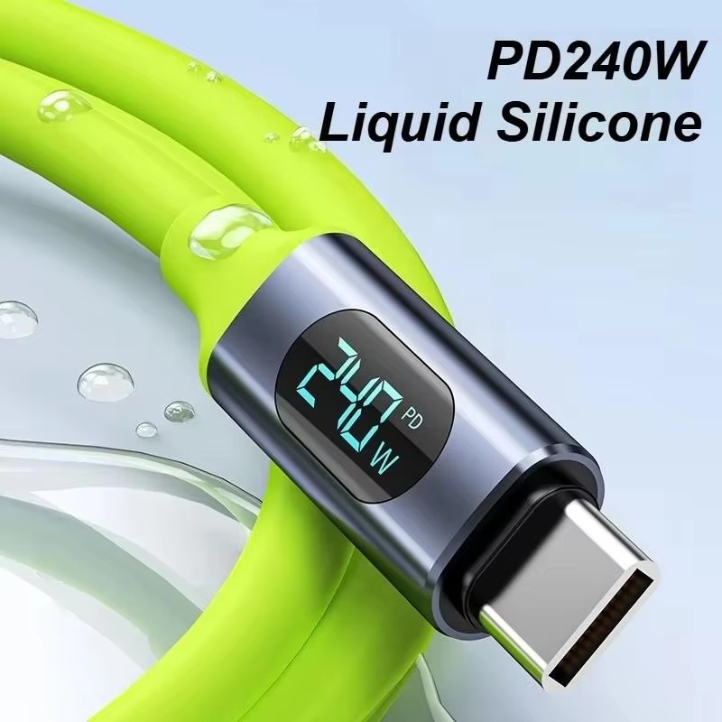 Cabo Tipo C para Tipo C de 240W com carregamento super rápido e display LED, cabo de dados USB para Tipo-C para iPhone, Xiaomi e Samsung