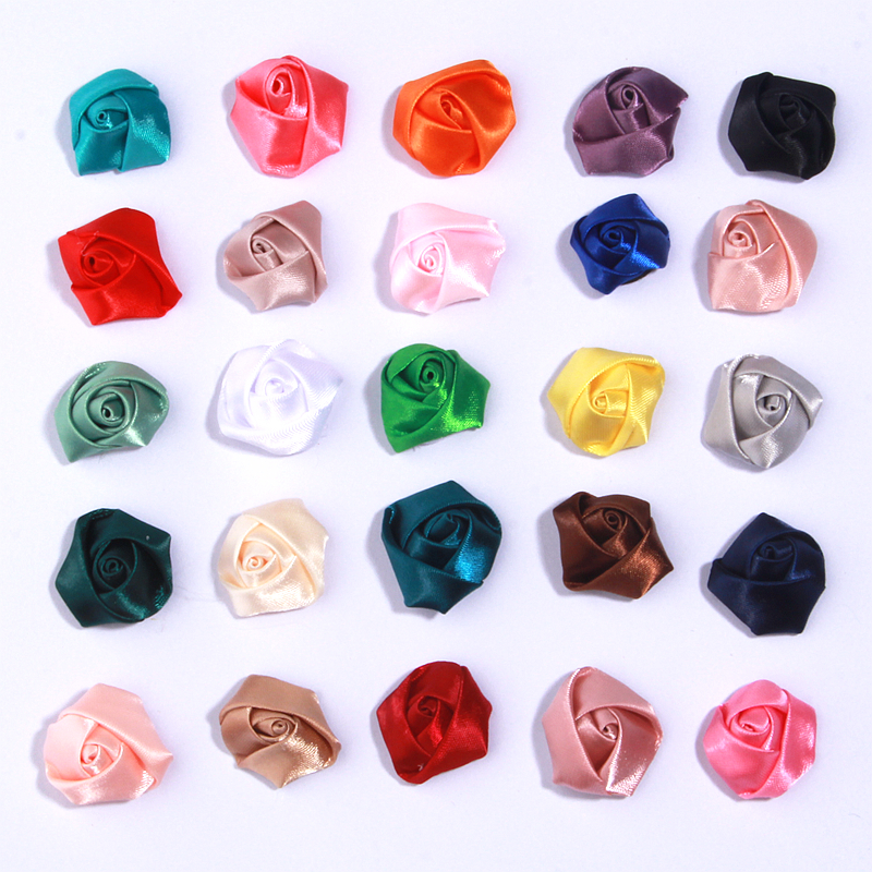 500Pcs 2.5cm Petite Satin Rolled Roses Fabric Flowers Wedding Party Girl Shower Decorations DIY For Headbands Crafting DM731