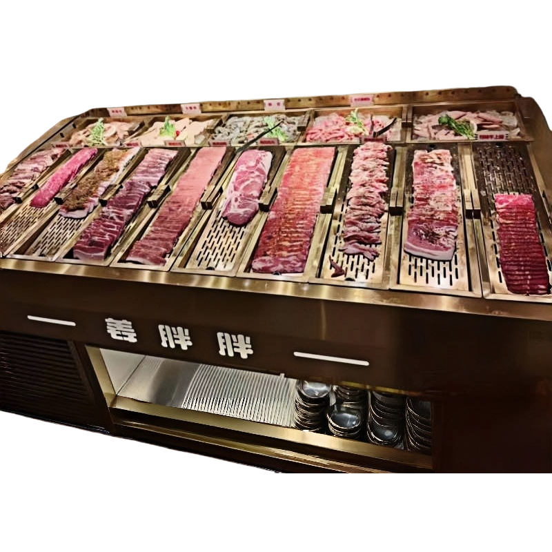 Modern Minimalist Gold Matte Adjustable Shelf Refrigerator - Adapting To Grill Ingredients And Marinades Display In BBQ