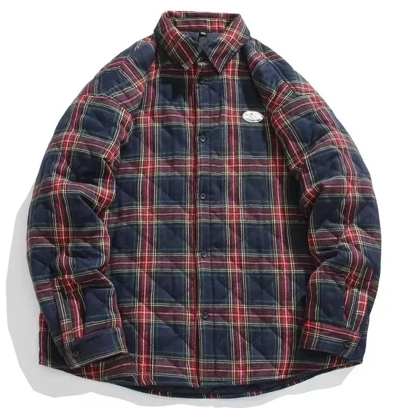 Veste en coton à carreaux épais pour hommes, manteau d'hiver en coton avec Logo brodé de marque tendance pour Couple, Vintage Hip Hop américain