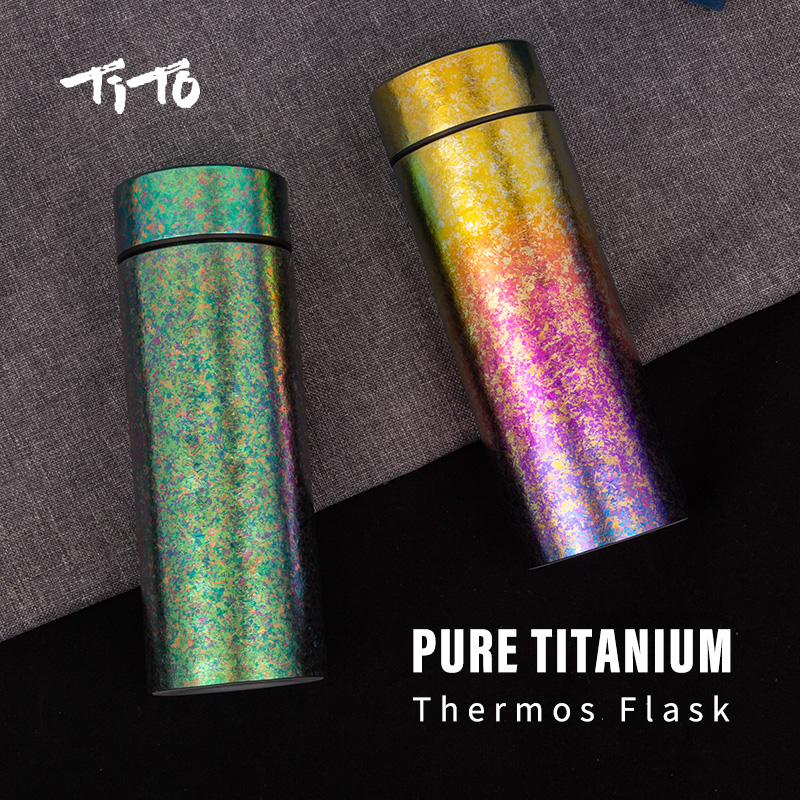 Botol Termos Titanium TiTo Ramah Lingkungan, Bahan Titanium Murni, Dinding Ganda Berinsulasi, Portabel, Bisnis, Vacuum Flask Titanium