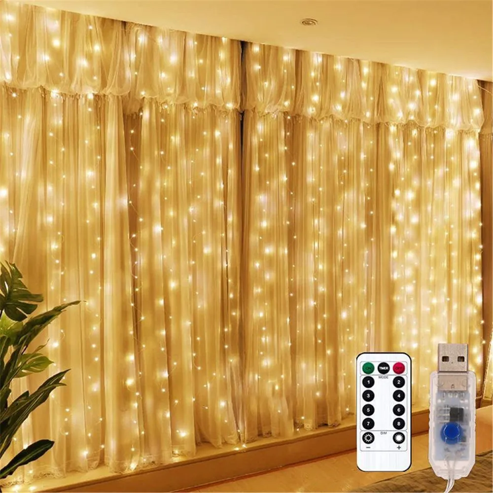 Rideau lumineux LED avec télécommande USB, 8 modes, décoration de noël pour la maison, vacances, nouvel an