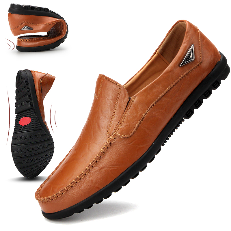 Homens de couro sapatos casuais marca de luxo 2024 mocassins masculinos respirável deslizamento em preto sapatos de condução plus size 37-47