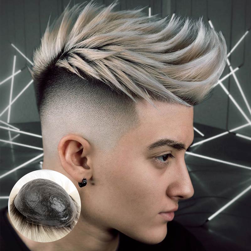 Protesi capillare da uomo in PU trasparente Parrucche per parrucchino annodate durevoli per uomo Protesi per capelli non rilevabili Parrucca per uomo Capelli umani