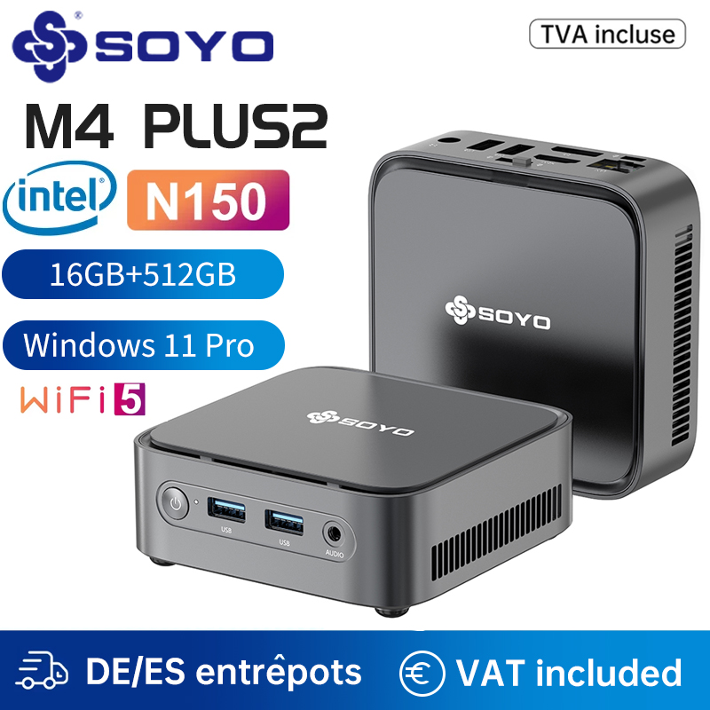 SOYO M4 PLUS2 Mini PC 16 GB RAM 512 GB SSD Intel Twin Lak N150 Windows 11Pro WiFi 5 MINIPC voor thuisbedrijf gamen