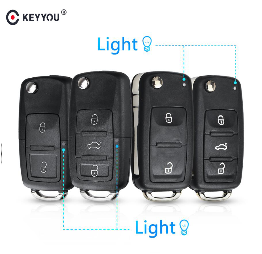 KEYYOU-llave de coche de 2 botones, Switchblade, Flip Key Shell para VW, Polo, Passat B5, Tiguan, Golf, VOLKSWAGEN MK4, Seat, Skoda