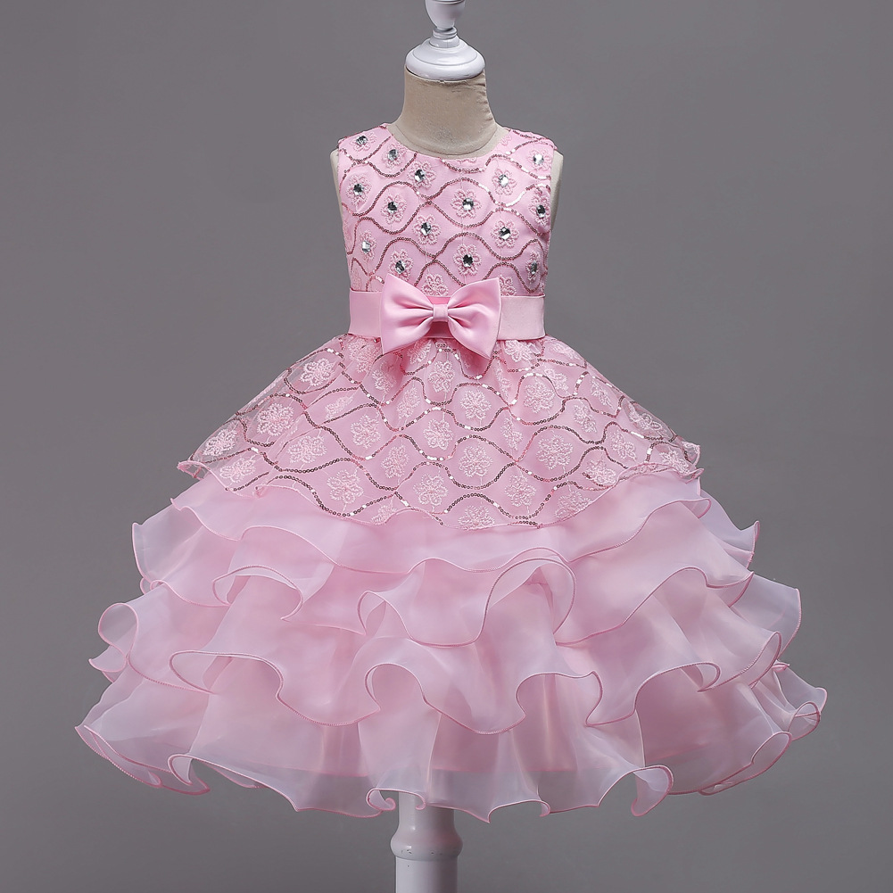 Meisjes Elegante Bloemenborduurwerk Strik Decor Mouwloze Gelaagde Mesh Prinsessenkleding