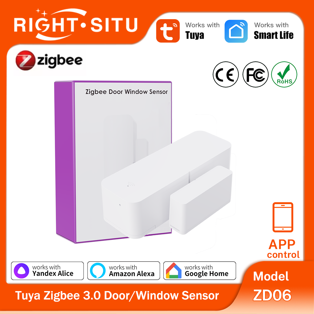 Czujnik kontaktowy Tuya Zigbee 3.0, czujnik otwarcia drzwi/okien, zdalne sterowanie przez aplikację, kompatybilny z SmartLife, Yandex, Zigbee2Mqtt, ZHA, Alexa
