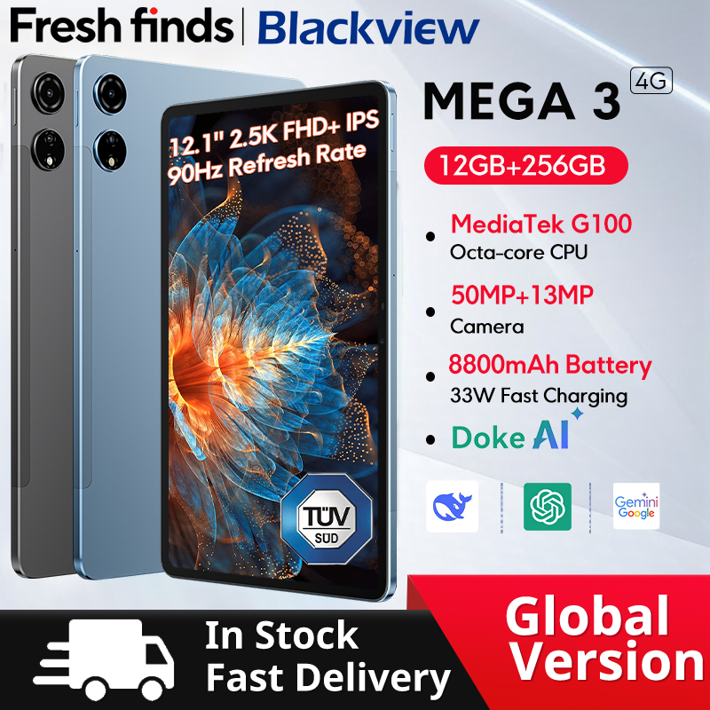 【World premiere】Blackview MEGA 3 Tablet 12.1" 2.5K 90Hz Display 12GB 256GB 8800mAh 50MP Camera 33W Fast Charging Android 15 Pa