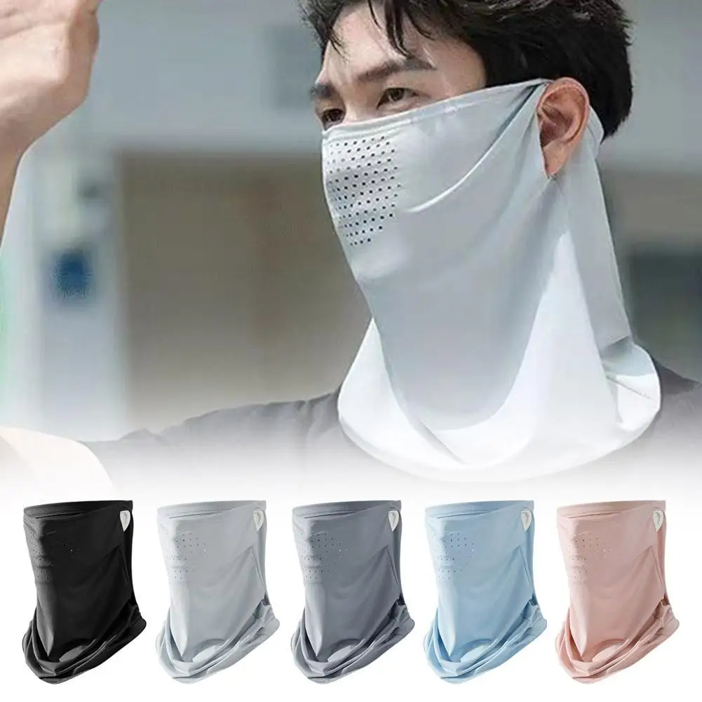 Pañuelo unisex de seda helada con protección UV para cuello y rostro, ideal para deportes al aire libre, protección solar y antiviento.