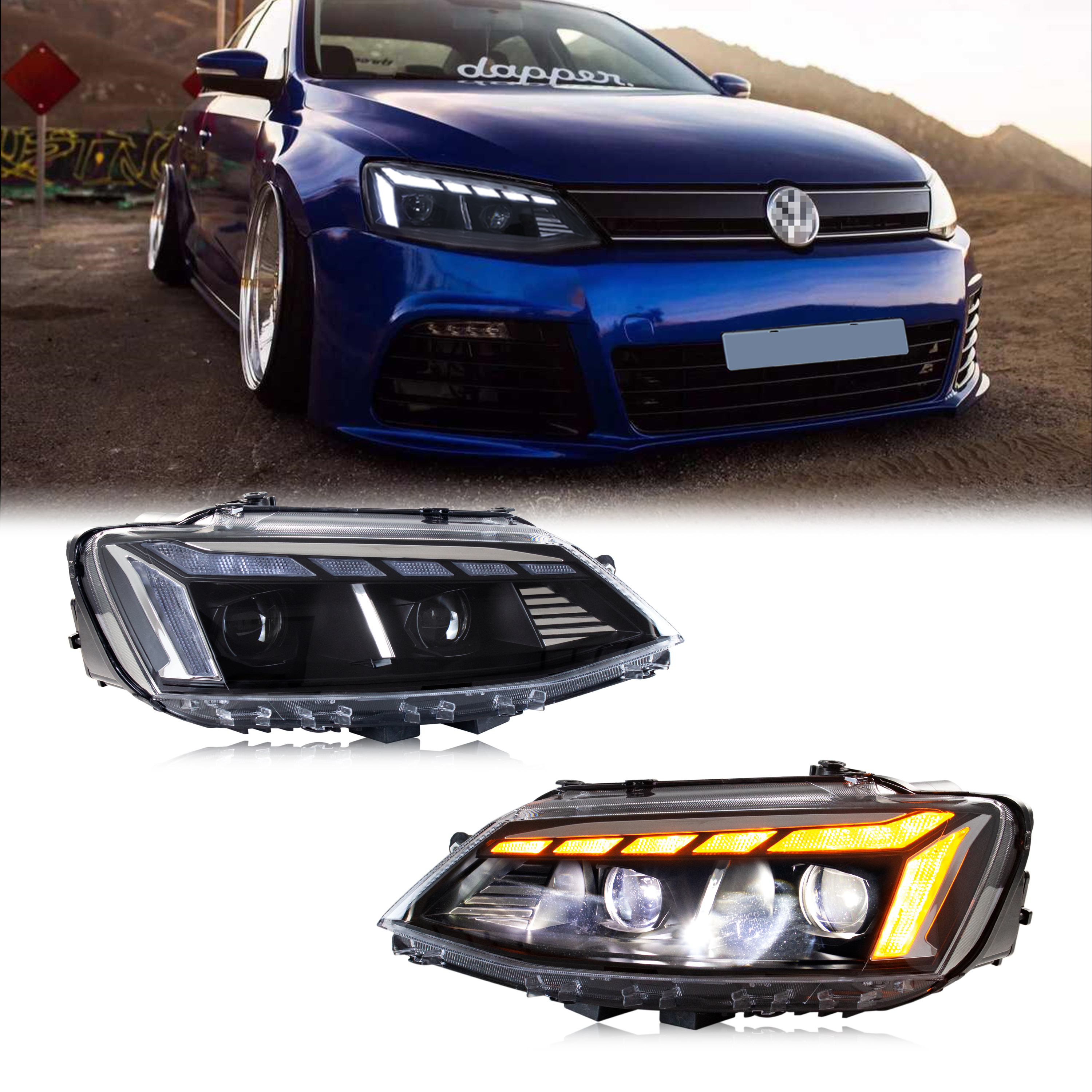 Faros LED para VW Volkswagen Jetta 2011-2018 MK6, conjunto de lámparas delanteras de señal de giro secuencial de animación de arranque