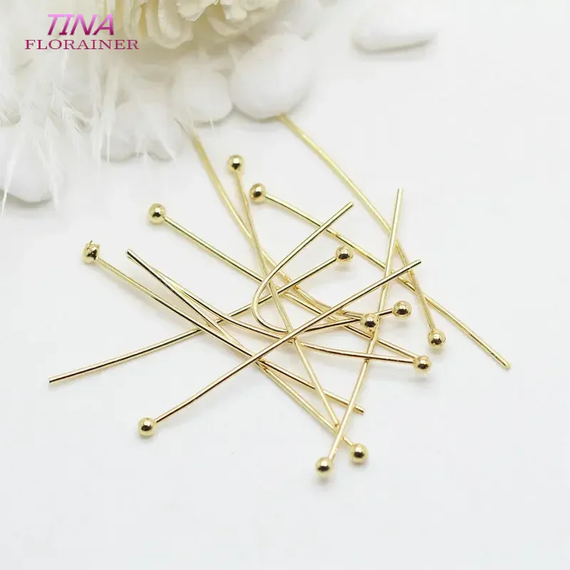 Atacado 14k cor dourada latão metal bola cabeça pino para fazer jóias miçangas pinos descobertas suprimentos diy fazer jóias