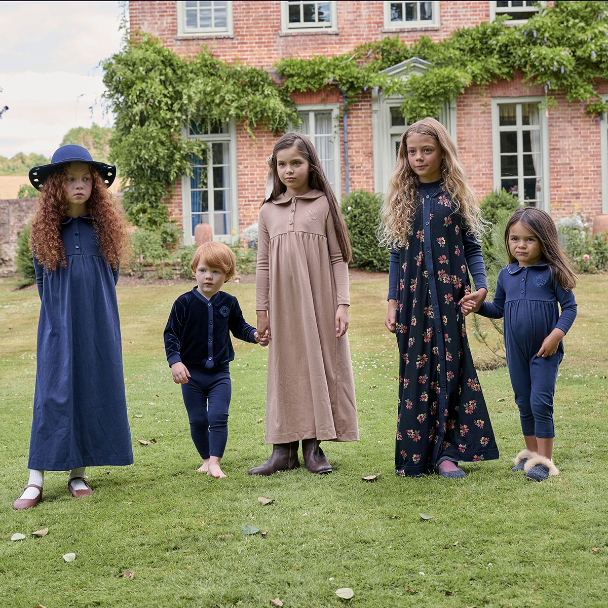 AS Sailor Collection AW25 소녀 가운 드레스 자수 네이비 칼라 베이비 Romper Brothers Sisters Family Matching