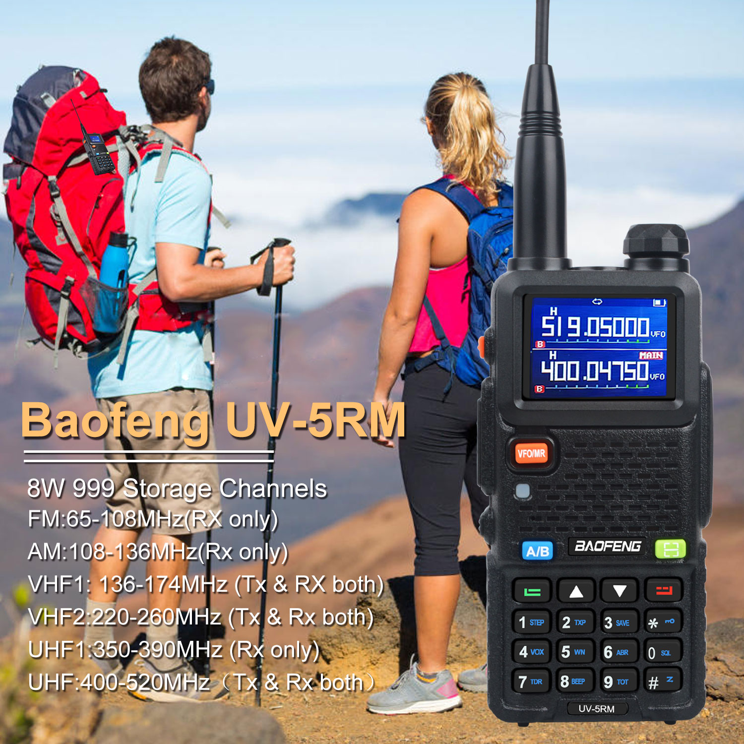 Baofeng UV-5RM 8W 999Ch Air Band FM Многодиапазонная рация с одной частотой Копирование скремблера Vox Type-C Зарядка двусторонней радиосвязи