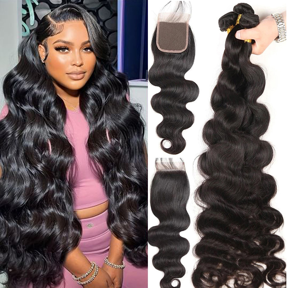 Body Wave Lace Sluiting Met Haar Bundels 100% Menselijke Bundel Met 4X4 5X5 Transparante Kant Sluiting Remy Hair Weave Extensions
