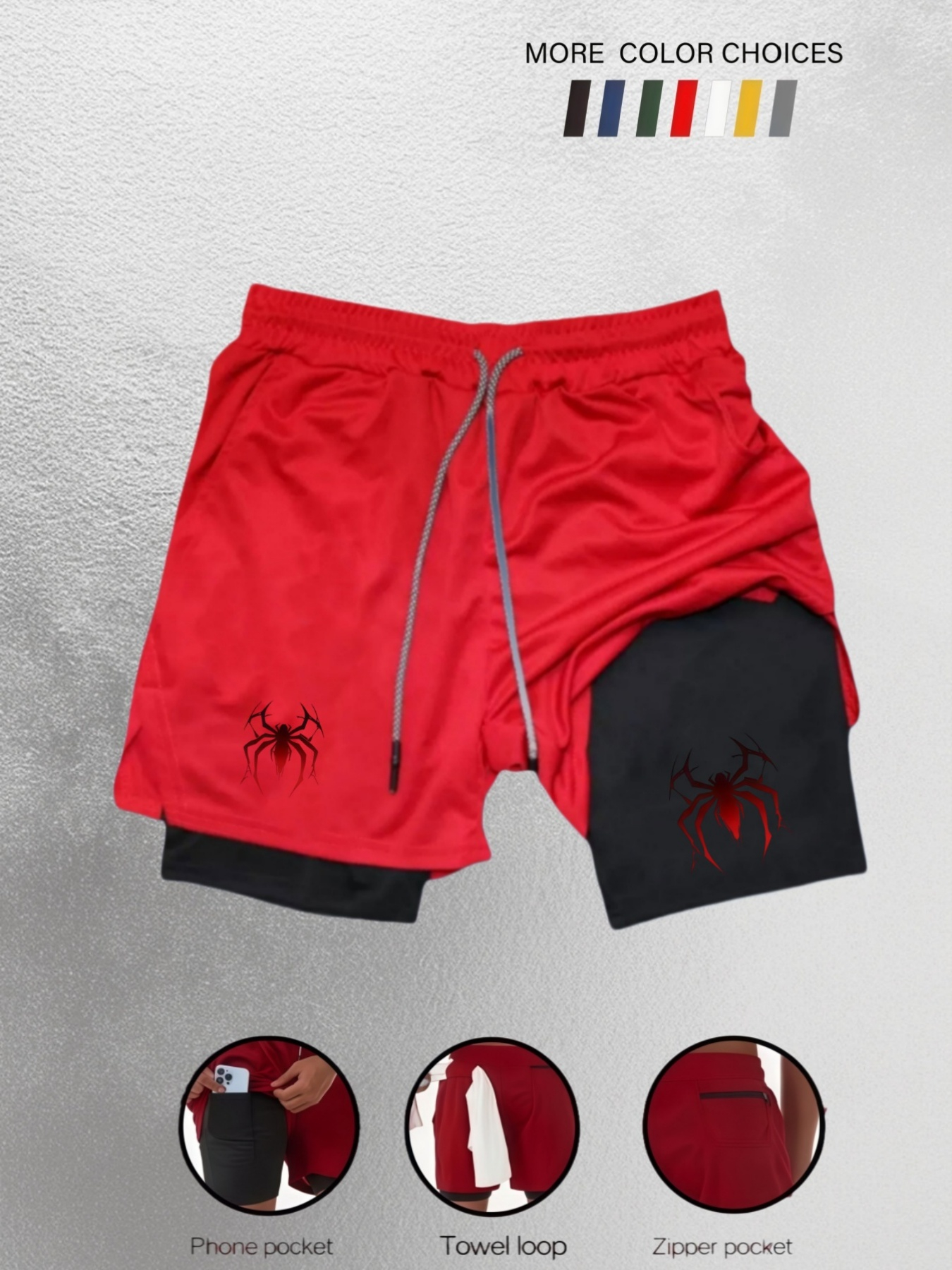 Heren 2026 Spider dubbellaagse sportshorts, zomerse ademende dubbellaagse atletische shorts! Sterk vochtregulerend