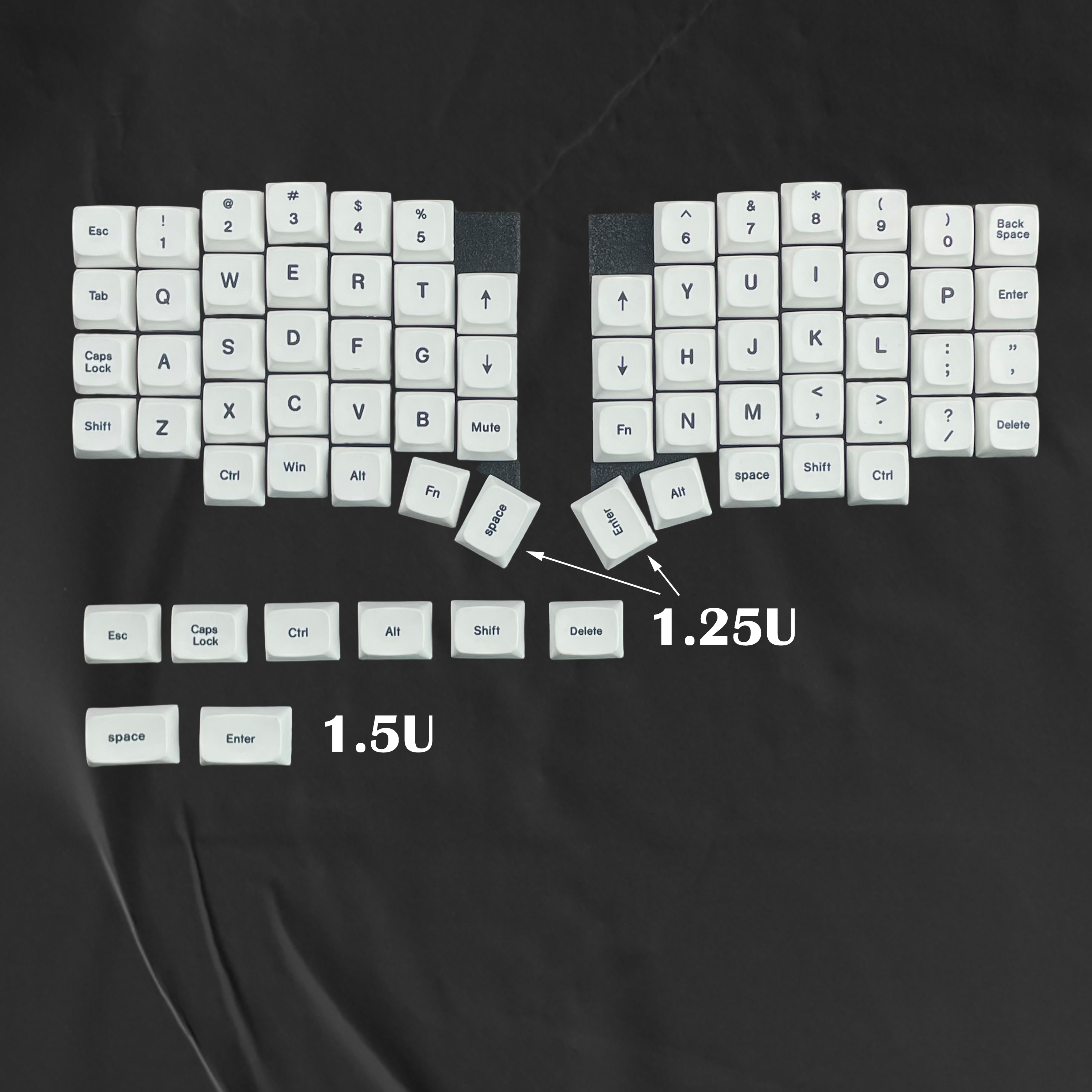 Klawisze XDA Profile PBT z barwionym nadrukiem, dedykowane do klawiatur mechanicznych Split Mini MX, kompatybilne z Corne Cornix Sofle Velve.