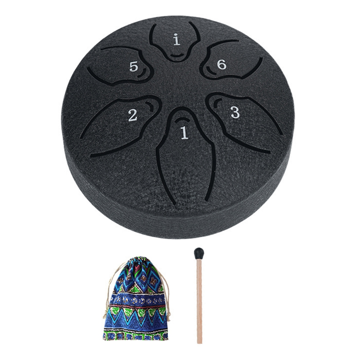 A71P Rain Drum for Outside Steel Tongue Drum, 6 Notes 3 Inches Chakra Tank Drum Steel Percussion Padded Mallets Black