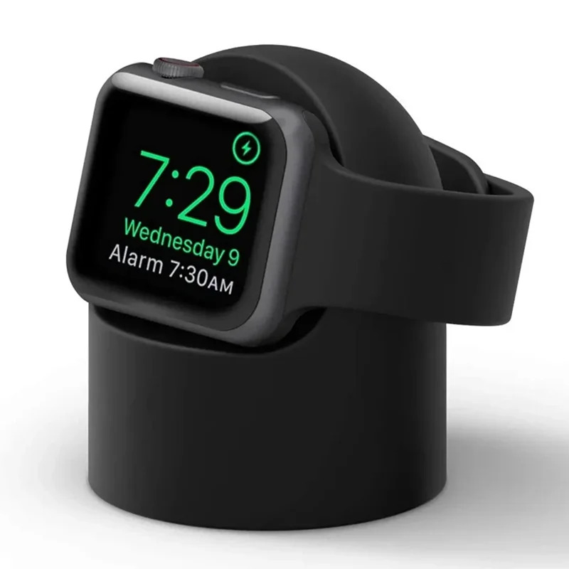Supporto di ricarica per Apple Watch Serie 9 8 Ultra 7 6 5 SE 4 3 2, stazione di ricarica con supporto in silicone, porta cavo di ricarica per iWatch