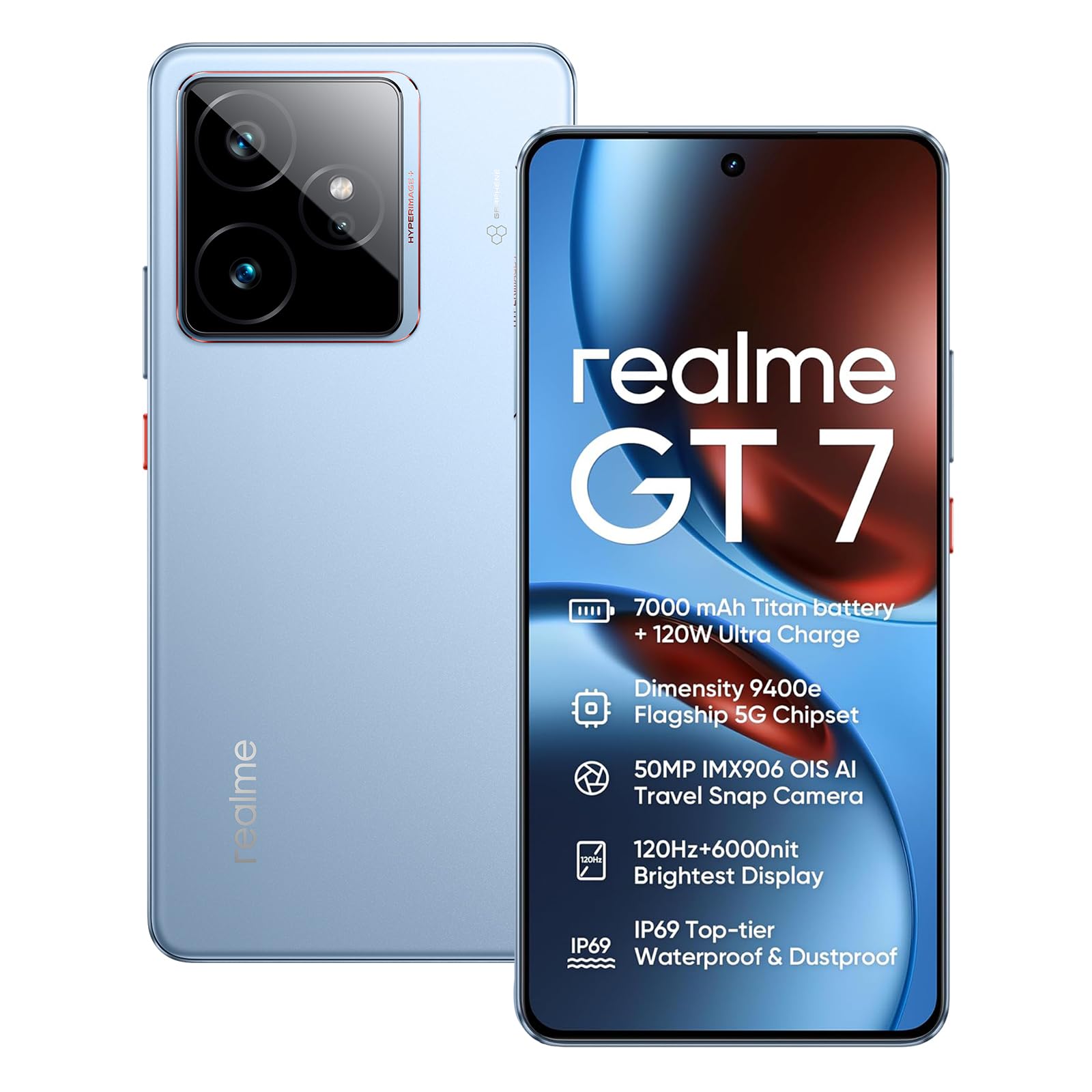 realme GT 7 5G Smartphone con Processore Dimensity 9400e, Batteria da 7000mAh, Ricarica a 120W, Fotocamera Sony IMX906 OIS da 50MP, NFC