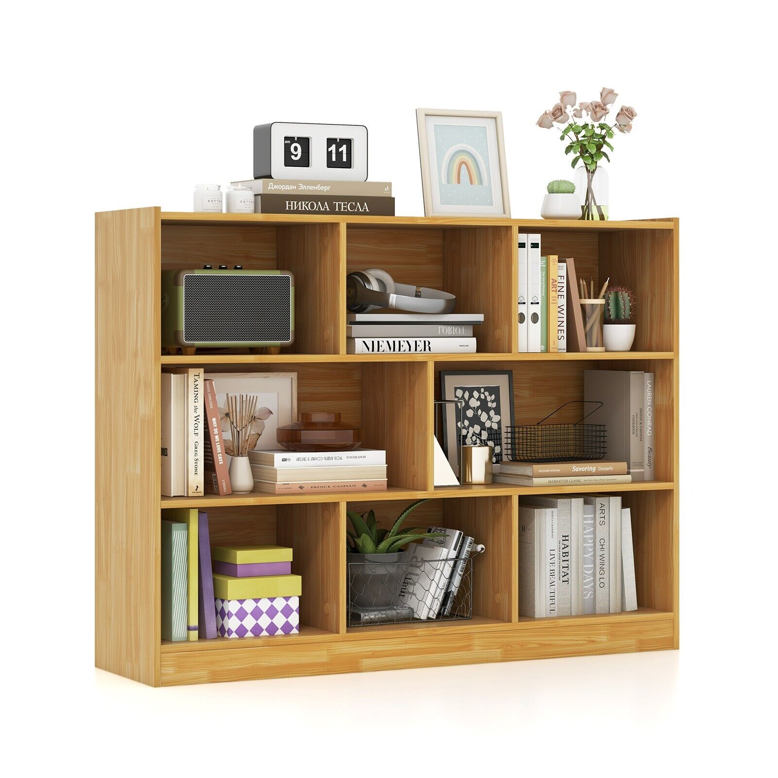 Goflame 8 Kubus Boekenkast, 3-Tier Open Houten Boekenplank, Vrijstaande Vitrine Met Anti-Ompling Kits