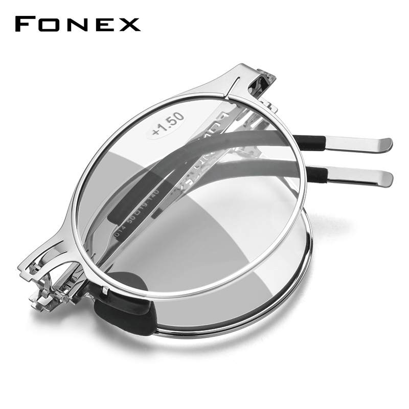 FONEX Photochromic สีเทา Anti Blue Blocking แว่นตาอ่านหนังสือพับได้ผู้ชายผู้หญิงสายตายาวสกรูแว่นตาพับได้ LH014