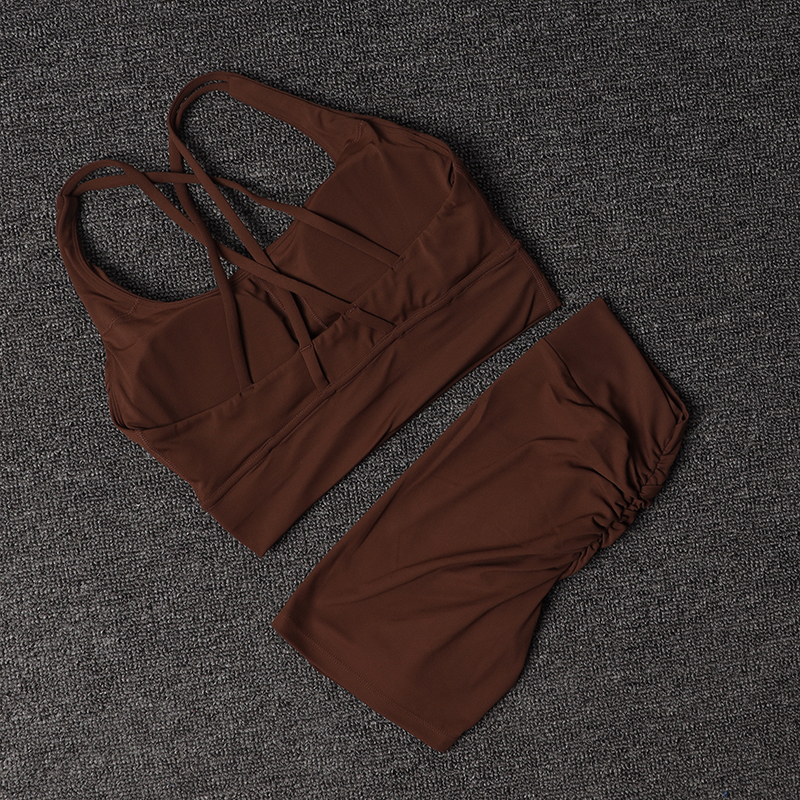 TRY TO BN Conjunto de pantalones cortos de Yoga para mujer, chándal con espalda en V, Sujetador deportivo de cintura alta, ropa deportiva para entrenamiento, correr, ciclismo y gimnasio
