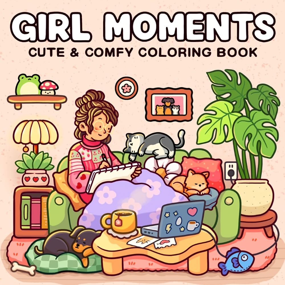 Libro para colorear Girl Moments para adultos y adolescentes: acogedora actividad de relajación con tema de espacio cálido, regalo perfecto para ocio en solitario