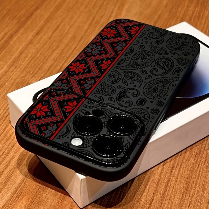 Zwarte en rode bloemenrand patroon telefoonhoesje voor iPhone 17 16 15 ProMax 14 13 12 11 Pro Air Plus XR X XS Stootbestendige zachte hoes