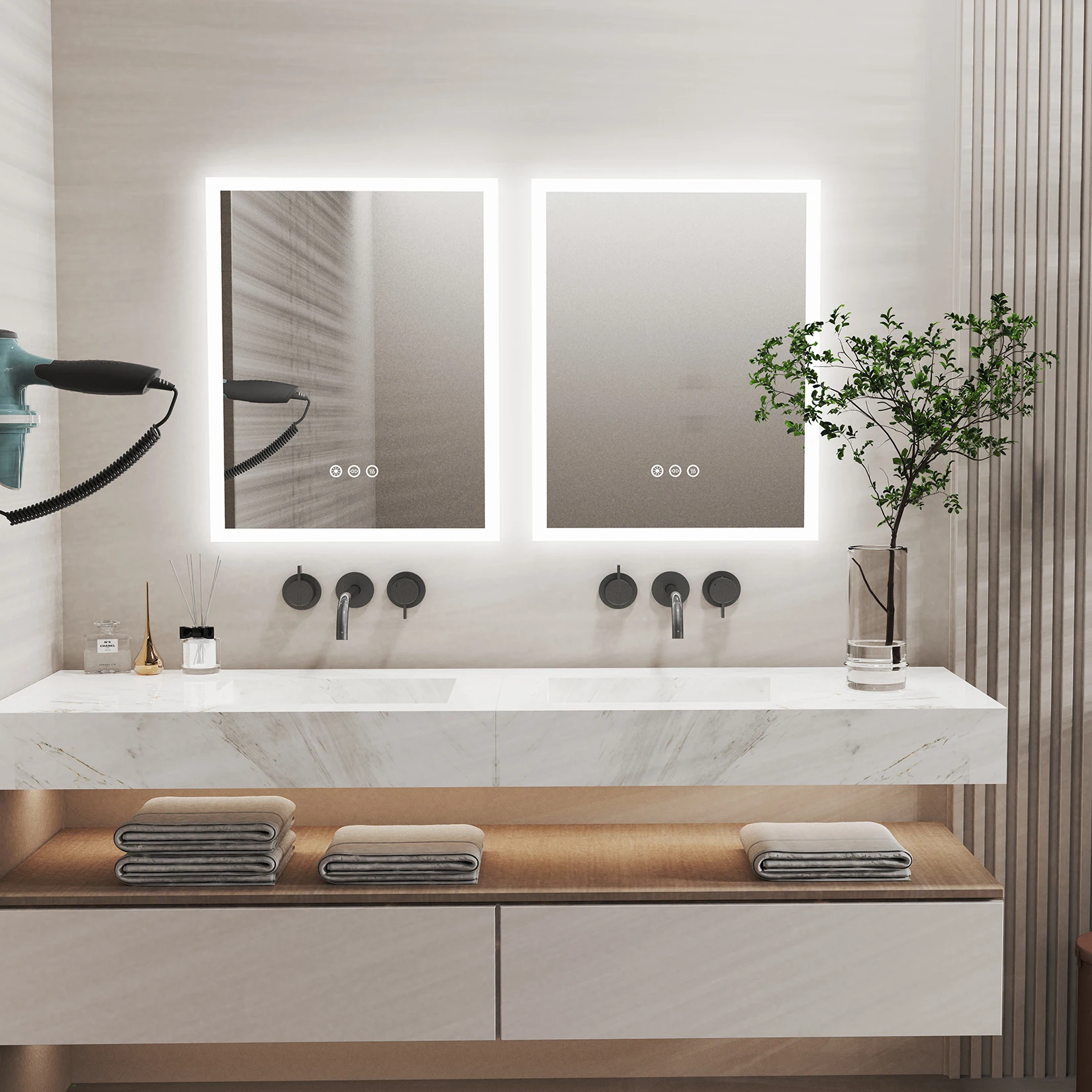 Vanity lampu LED dinding cermin kamar mandi, lampu kosmetik sentuh antikabut 400x500mm / 16x20 inci
