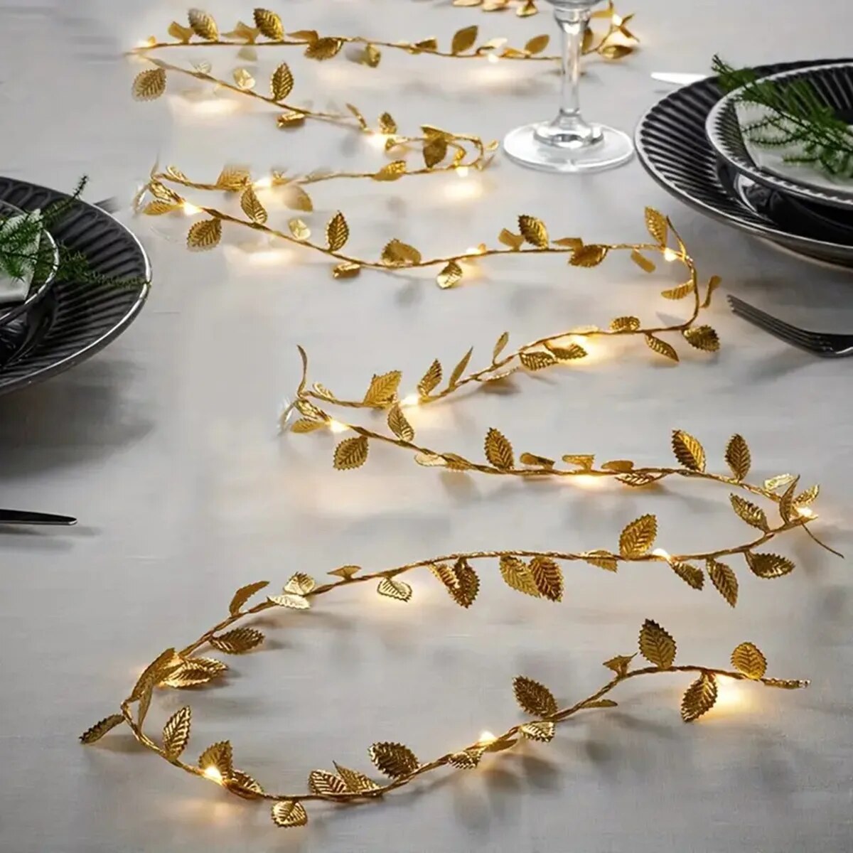 Guirxiété lumineuse LED en fil de cuivre doré, petites feuilles, nickel é, alimenté par batterie, mariage, fête à la maison, décoration de Noël bricolage, 20LED, 1PC, 2M