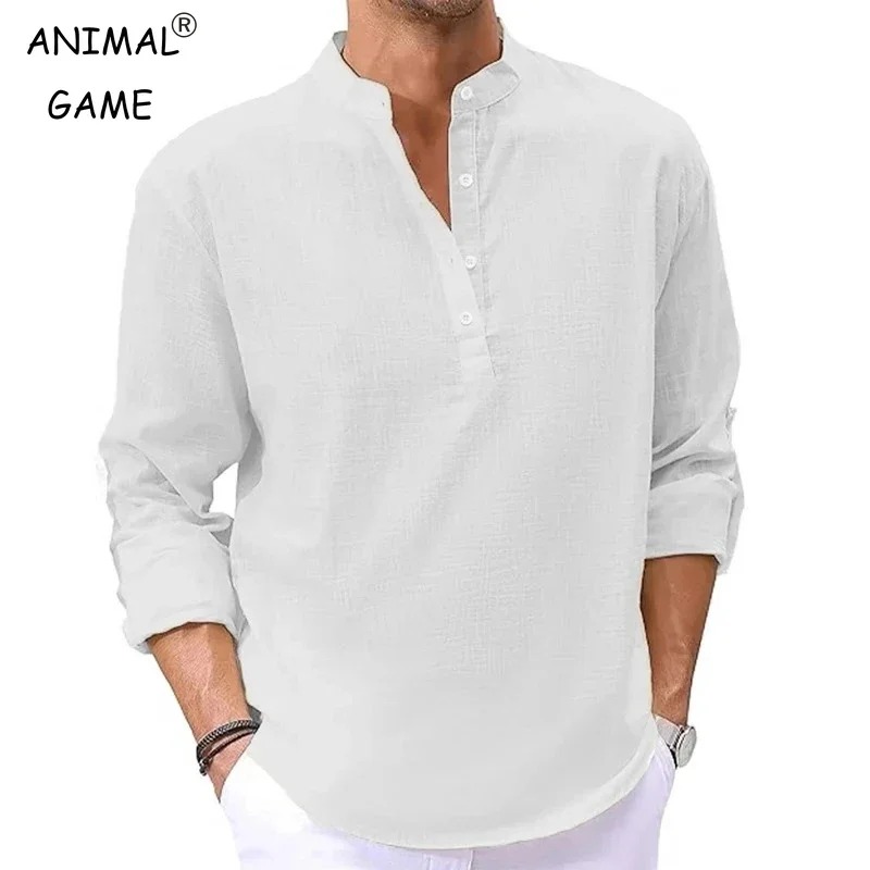 Jeu d'animaux chemises en coton de luxe pour hommes chemises décontractées chemises longues légères Henley t-shirts hawaïens du sud pour chemise homme