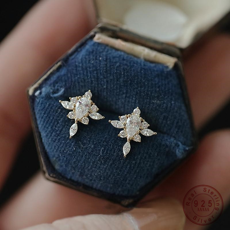 Boucles d'oreilles en argent Sterling 925 plaqué or 14 carats, délicates, Vintage, en Zircon, pour femmes, bijoux cadeaux de fête