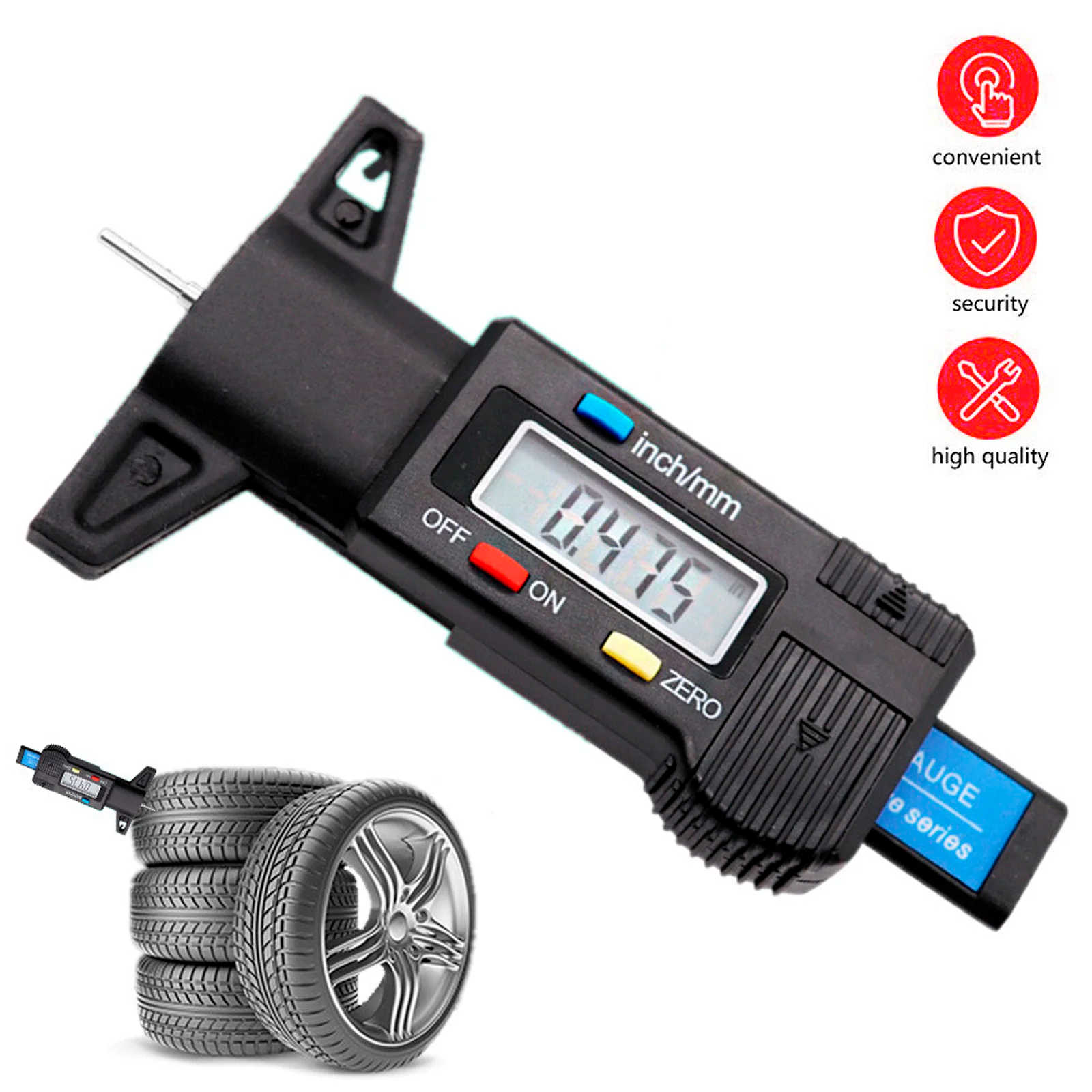 1PC デジタルデプスゲージキャリパー トレッドデプスゲージ LCDタイヤトレッドゲージ 車用タイヤ 0-25mm 測定ツール キャリパー修理ツール