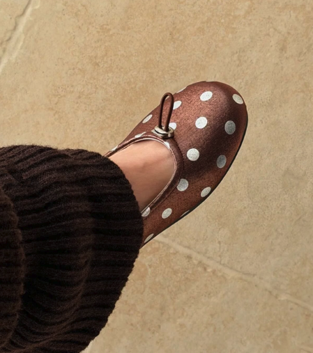 Polka dots Satin Mary Jane shoes black/red/white flats leather women's ballet causal dress soft sandals luxury designer