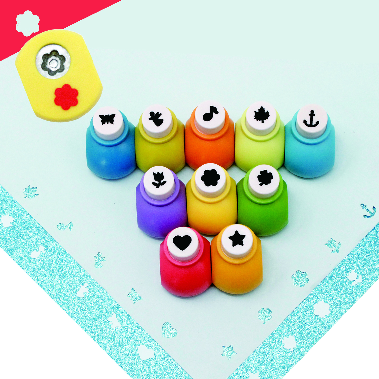 10 cortador de papel, mini perforador artesanal de un solo orificio, juego de 10mm para niños, hoja, flor, corazón, estrella, formas, manualidades de papel, confección de tarjetas, álbum de recortes