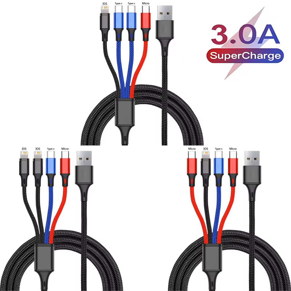 Cable USB 3 en 1/4 en 1 tipo C USB Micro para iphone Samsung Huawei Xiaomi Cable de carga múltiple multipuerto