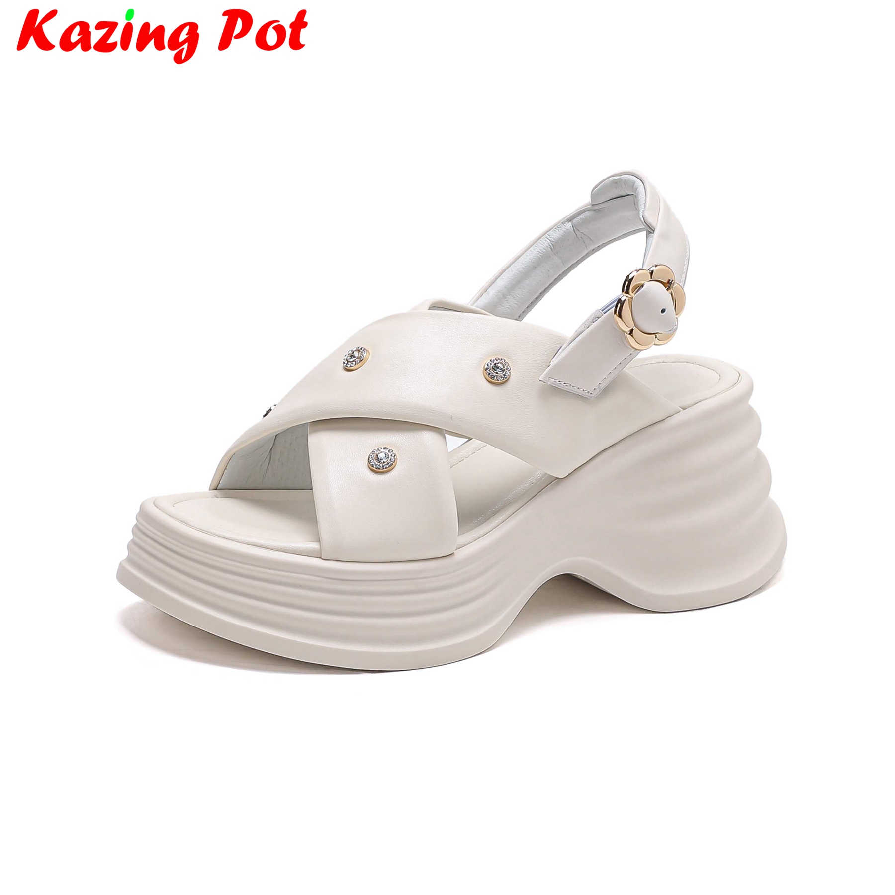 Krazing Pot Cow Leather Rivets Peep Toe Concise Summer Shoes High Heels Party Back Strap Casual Modern Platform Women Sandals