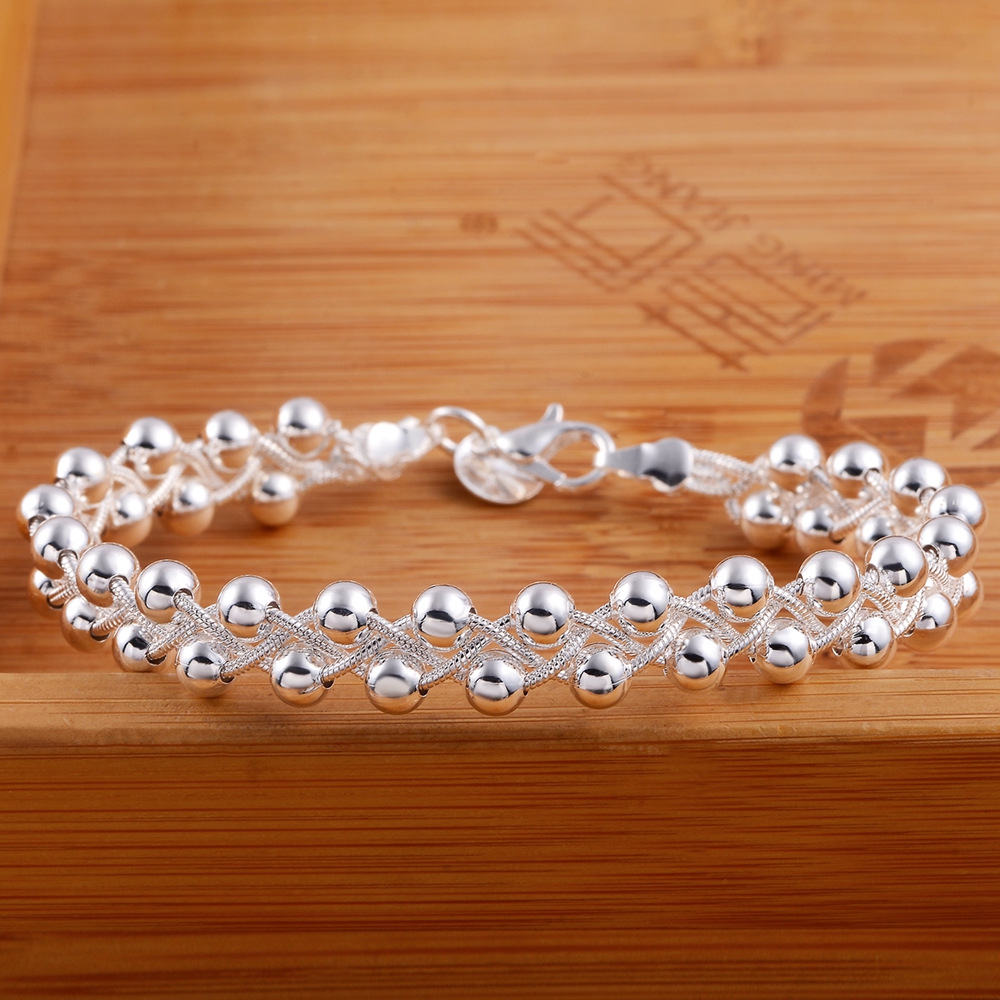 Braccialetto in argento Sterling 925 bella catena di perline intrecciate per regali per feste di matrimonio di gioielli di moda donna