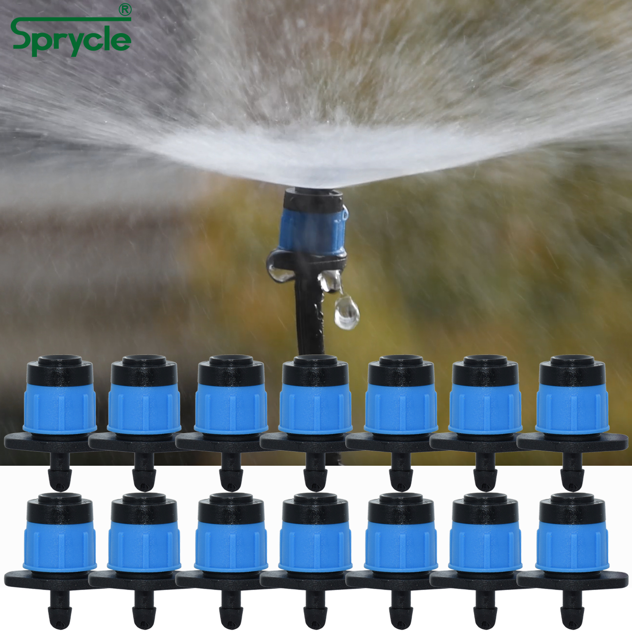 SPRYCLE 20 szt. Mikrozraszacze ogrodowe 360 ​​stopni dysza obrotowa Mini opryskiwanie wąż 4/7mm do szklarni w ogrodzie kwiatowym