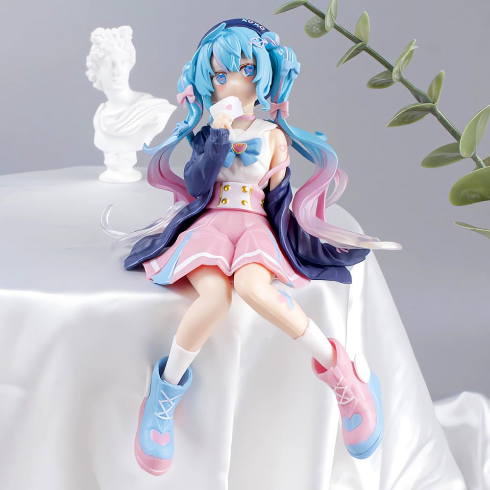 Hatsune Miku Cartoon Handmade Toys Cute Bowknot Seated PVC Movable Dolls Kawaii Cartoon Model Dolls Children's Gift